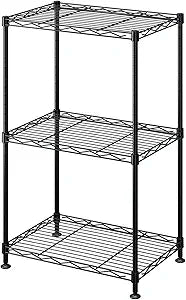 FOXHOLE 3-Tier Wire Shelving Rack, Heavy Duty Metal Storage Shelf Unit with Adjustable Shelves, Black, 16.5 x 11 x 26.4 Inches