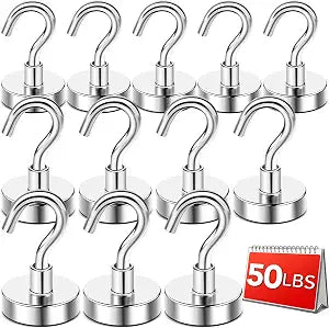 DIYMAG Magnetic Hooks,50lbs Heavy Duty Magnets with Hook Silver 12 Pack