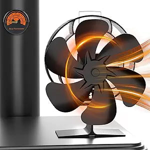Easywave Oscillating Wood Stove Fan: Fireplace Fan with Wood Stove Magnetic Thermometer - 6 Blades Heat Powered Stove Fan for Wood/Log Burner/Fireplaces