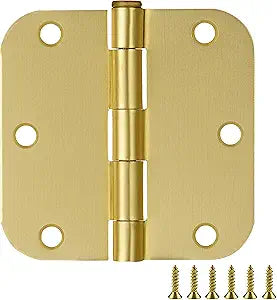 Design House Interior Door Hinges, 3.5 in. x 3.5 in., Rounded, 5/8-in. Radius, Steel, Pre-Lubricated, Satin Brass, 12-Pack, 189795