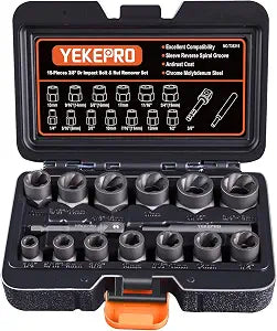 15PCS Impact Bolt & Nut Extractor Set, 3/8" Drive Extractor Socket Set