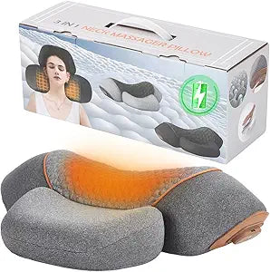 3-in-1 Rechargeable Neck Massager Pillow with Heat, Vibration, Traction Massager for Neck Pain and Hump Relief, Gifts for Home Office Travel