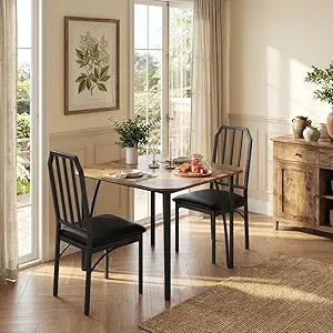 IDEALHOUSE Dining Table Set for 4, Kitchen Table Set of 4 with Chairs, PU Upholstered High Back Dining Chairs, Space Saving Small Dining Room Table, MDF Top Metal Frame, Easy Assembly, Rustic Brown
