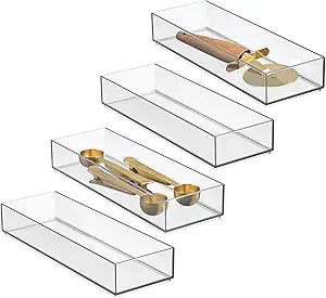 iDesign Clarity Drawer, Kitchen and Bathroom Organization Silverware, Spatulas, Gadgets, Large-Set of 4