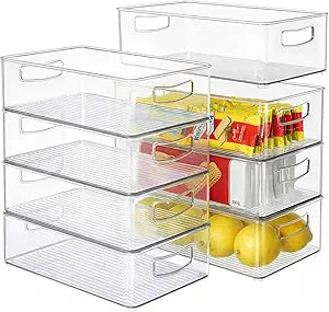 Heyuzb Set of 8 Clear Fridge Organizer Bins, Stackable Refrigerator Organizers and Storage for Fridge, Freezer, Pantry, BPA Free