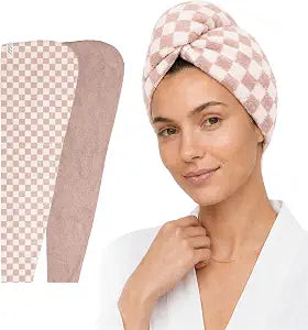 ROLSHOL 100% Cotton Hair Towel Wrap for Women, 2 Pack Hair Drying Towels