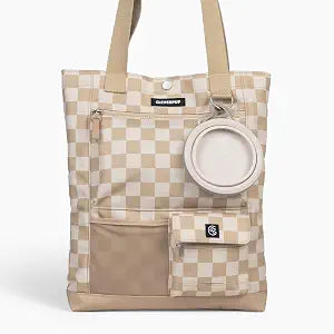 Cleverpup Park Pack 2-Piece Set Dog Gear Tote Dog Travel Bag with 8 Pockets, Treat Pouch, Poop Bag Dispenser, Quick-Dry Ball Pocket, Collapsible Bowl, Perfect for Walks & Park Trips, Checkerboard