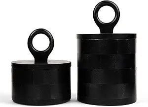 Premium Designer Black Wood Canister with Lids - Set of 2 - Decorative Jars for Kitchen Decor, Dining Room and Pantry