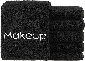 HOMEXCEL Makeup Remover Cloth 6 Pack,Premium Washable Soft 13x13 Inch Facial Cleansing Makeup Towels,Quick Dry Microfiber Face Towels Washcloths for All Skin Types,Black