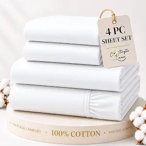 Cottington Lane Olympic Queen Sheet Set, 4 PC 100% Cotton, 16" Deep, White