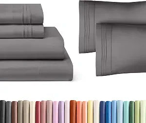 Dark Grey 4-Piece Sheet Set & Pillowcase Bedding Bundle (King Size) - Complete King Sheet Set & 2 Pillowcases w/ Deep Pockets up to 16 inches - Comfy, Hotel Luxury Quality - Soft, Breathable & Cooling