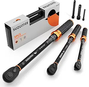 SUZUME 3PCS Torque Wrench Set 72 Teeth Dual-Direction Adjustable Torque Wrench Dual-Scales 1/4 & 3/8 & 1/2-Inch 3% Accuracy Click Torque Wrenches for Bicycle, Motorcycle, Car,Maintenance