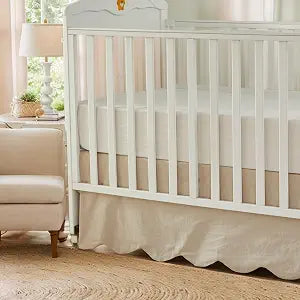 Brandream Scallop Edge Organic Cotton Crib Skirt, Baby Boy, Baby Girl, Gender Neutral Crib Skirt Toddler Bedskirt Farmhouse Chic Nursery Crib Bed Skirt, Boho Bohemian Solid Beige Skirt