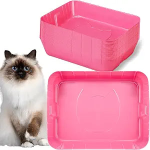 Bokon 25 Count Disposable Litter Box for Cat, Large Disposable Litter Tray for Travel Home Durable Portable Plastic Kitty Litters Boxes Leak-Resistant Easy-Grip Rim, 15.7 x 11.8 x 3 Inches(Pink)