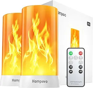 Hompavo Upgraded Flame Lights with Remote, Timer, 4-Mode Rechargeable