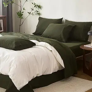 100% Cotton 6-Piece King Size 108" x 102" Bedding Set - Fitted Sheet, Flat Sheet & 4 Pillowcases with 17" Deep Pocket,Soft Breathable Bed Sheets for Cozy Sleep,Olive Green