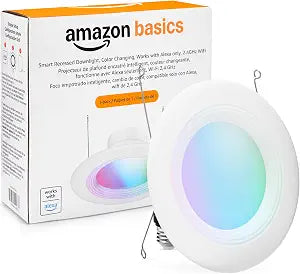 Amazon Basics Smart Recessed 5/6 Inch Downlight, Color Changing, Works with Alexa only, 2.4GHz WiFi, 1 Pack