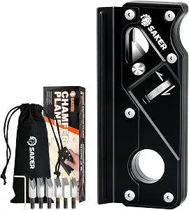 Saker Chamfer Plane-Woodworking Edge Corner Flattening Tool with Auxiliary Locator,Hand Chamfering Planer Suitable for Quick Edge Trimming of Wood (Combination upgrade-6 Cutter Heads, Black)