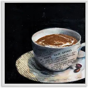Coffee Cup Morning Beverage Collage, 12 x 12 Inch Framed Gicle Print