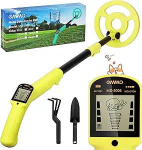 OMMO Metal Detector, Adjustable 27.5-37.8 Metal Detector for Kids with Intuitive LCD Display, Lightweight Kids Metal Detectors with 6 Search Coil for Exploration Outdoor