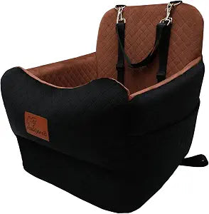 Dog Car Seat for Small Medium Dogs,Portable Pet Booster Seat with Safety Strap & Removable Washable Pad,Memory Foam Dog Travel Bed for Car,SOFE Velvet for Puppies CatsM-Black/Brown