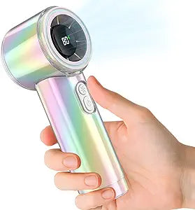 Portable Handheld Turbo Fan, Battery Operated Up to 12 Working Hours, 15000RPM High Speed, 100 Speed Personal Pocket Fan, Rainbow Rechargeable Summer Essentials for Women Beach Travel Outdoor (White)