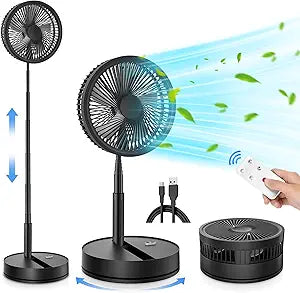 LIPETY Portable Foldable Oscillating Fan - 8.6" 8000mah Rechargeable Battery Operated USB C Small Fan with Remote Quiet Table Desk Fan Folding Standing Pedestal Fan for Rome Office Camping Travel