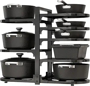 Adjustable Heavy Duty Pots and Pans Organizer Under Cabinet, 8-Tier Pot and Pan Organizers Inside Cabinet, Kitchen Cabinet Organizers and Storage, Black