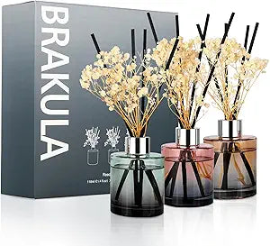 Brakula 3 Pack Reed Diffuser, Oil Diffuser Sticks, Fresh Linen, Eucalyptus&Wild Mint, Lavender Vanilla (4 fl oz Each Pack), Home Fragrance with 18 Sticks, Home Decor, Reed diffusers for Home