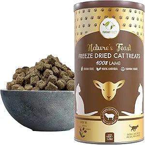 Pawfect Nature's Feast Freeze-Dried Lamb Meat Treats for Cats- 100% Natural- Hypoallergenic- Easily Digestible- Grain-Free- Training Treat- High Protein- Low Fat- Single Ingredient treats(150g/5.29oz)