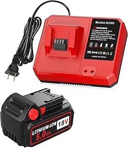 Abeden 18V Battery 5.0Ah with Charger, Replacement for Mliwaukee M18 Battery Pack, Compatible with 48-59-1802, 48-11-1802 & All 18V Cordless Power Tools