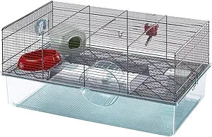 Ferplast Favola Hamster Cage Includes Free Water Bottle, Exercise Wheel, Food Dish & Hamster Hide-Out Large Hamster Cage Measures 23.6L x 14.4W x 11.8H-Inches