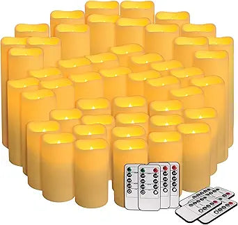 48 Pack Flameless Candles with Remote & 24H Timer - Waterproof Battery Operated Decorative Candles,3 Sizes(4" 5" 6" inch) for Home Decor, Wedding, Christmas, Party (Warm White)