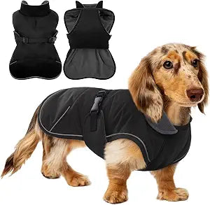 Mini Dachshund Coat with Warm Fleece Lining, Thick Miniature Weiner Vest Jacket, Waterproof & Windproof Wiener Winter Clothes, Outdoor Clothes for Small Dachshunds Puppy, Boy & Girl Dogs(Black, XS)