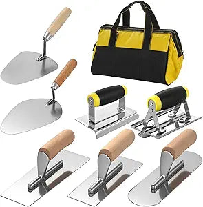 8 Pcs Concrete Finishing Tools Set, Stainless Steel Masonry Kit, Including Concrete Hand Edger, Groover, Finishing, Gauging Trowel with a Portable Tool Bag