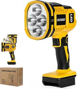 Cordless LED work light compatible with Dewalt 20V Battery, 1500LM Handheld Spotlight with 550 Yard Distance, Flashing mode and Pivoting Head for Workshop, Camping, Jobsites (Battery Not Included)