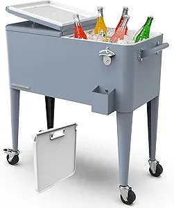 Permasteel Party Cooler with Divider, Spacious 80-Qt Capacity, Chills 36hrs, Serving Tray, Rolling Ice Chest for Indoor and Outdoor Entertainment