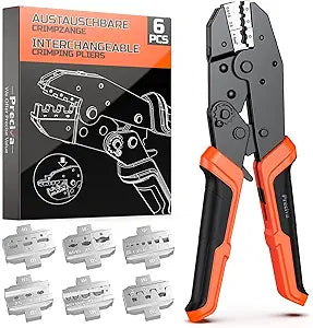 Preciva 6 PCS Crimping Tool Set, Ratcheting Wire Crimper Tool for Heat Shrink,Insulated Nylon,Non-Insulated Connectors,Open Barrel,Ferrule Terminals,Solar Connectors(6 Dies)