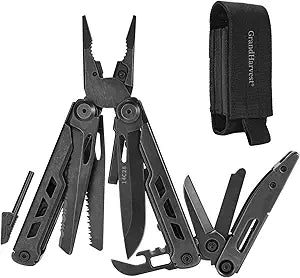 GrandHarvest professional multitool, large folding scissors, multifunction pliers, folding knife, equipped with a nylon case, suitable for camping, outdoor activities, and repairs