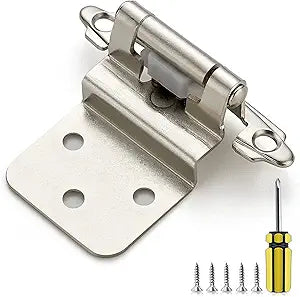 Ravinte 50 Pack 25 Pairs 3/8 Inch Inset Cabinet Door Hinges Kitchen Satin Nickel Semi-Concealed Face Mount Self-Closing Cabinet Hinges with Bumpers & Screwdriver