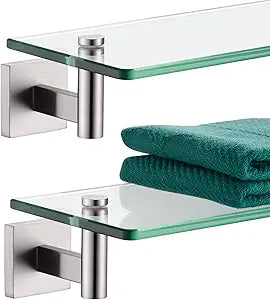 KOKOSIRI Floating Shelf Bathroom Wall Mount Shelves 20-Inch for Bedroom Living Room Kitchen Hanging Rack Brushed Stainless Steel 2 Pack B1105BR-L20-P2