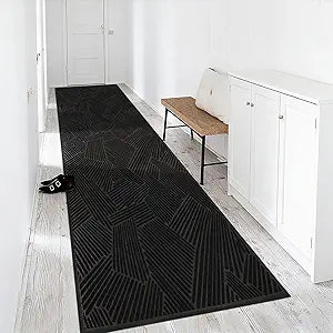 3 x 10 Heavy Duty Front Door Mat Indoor Outdoor, Low Profile Non Slip Entryway Runner for High Traffic, Grid-Pattern Waterproof All-Weather Commercial Floor Mat for Hallway, Mudroom