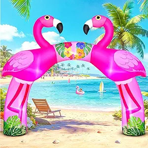 KOOY 12FT Summer Inflatables Flamingo Arch, Built in LED Lights Flamingos Party Decorations, Blow Up Flamingo Yard Decor for Summer Luau Hawaiian Tiki Tropical Party, Outdoor, Garden, Yard Lawn