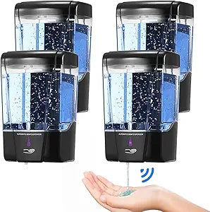 4 Pack Automatic Soap Dispenser Touchless,600 ml / 20 oz Commercial Hand Soap Dispenser,Wall Mount Hand sanitizer Dispenser for Bathroom Offices Home Kitchen HotelBlack