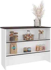 Tuhome Fendi Kitchen Island with Spacious Countertop, Open Lower Shelves and Enclosed Storage Cabinets, Modern Multi-Use Prep Station for Kitchens, Coffee Stations or Dining Areas. (Contemporary)