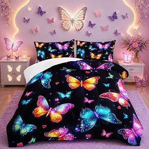 Colorful Gradient Butterfly Comforter Set 3Pcs Twin for Kid Girl Boy Adult