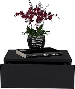 Tuhome Milano Floating Nightstand with Wall-Mounted Design, Spacious Storage Drawer and Upper Display Surface Offering Minimalist Space-Saving Organization and Durable Engineered Wood Construct