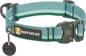 Ruffwear, Top Rope Dog Collar, Premium Secure Stainless Steel Talon Buckle, Reflective Padded Adjustable Heavy Duty Nylon with Silent ID Attachment, Enhanced Protection, River Rock Green, 14"-20"