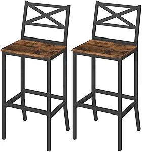 MAHANCRIS Bar Stools, Set of 2 Bar Chairs with Backrest and Footrest, 26" Tall Counter Bar Stools, Kitchen Breakfast Bar Chairs, Easy Assembly, for Dining Room, Rustic Brown BAHR0901N1