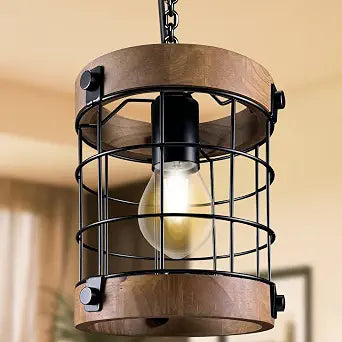 Farmhouse Pendant Light Fixtures, Wood & Metal, E26 Max 60W